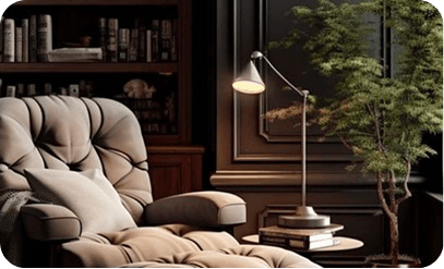 Cozy interior with armchair and warm light
